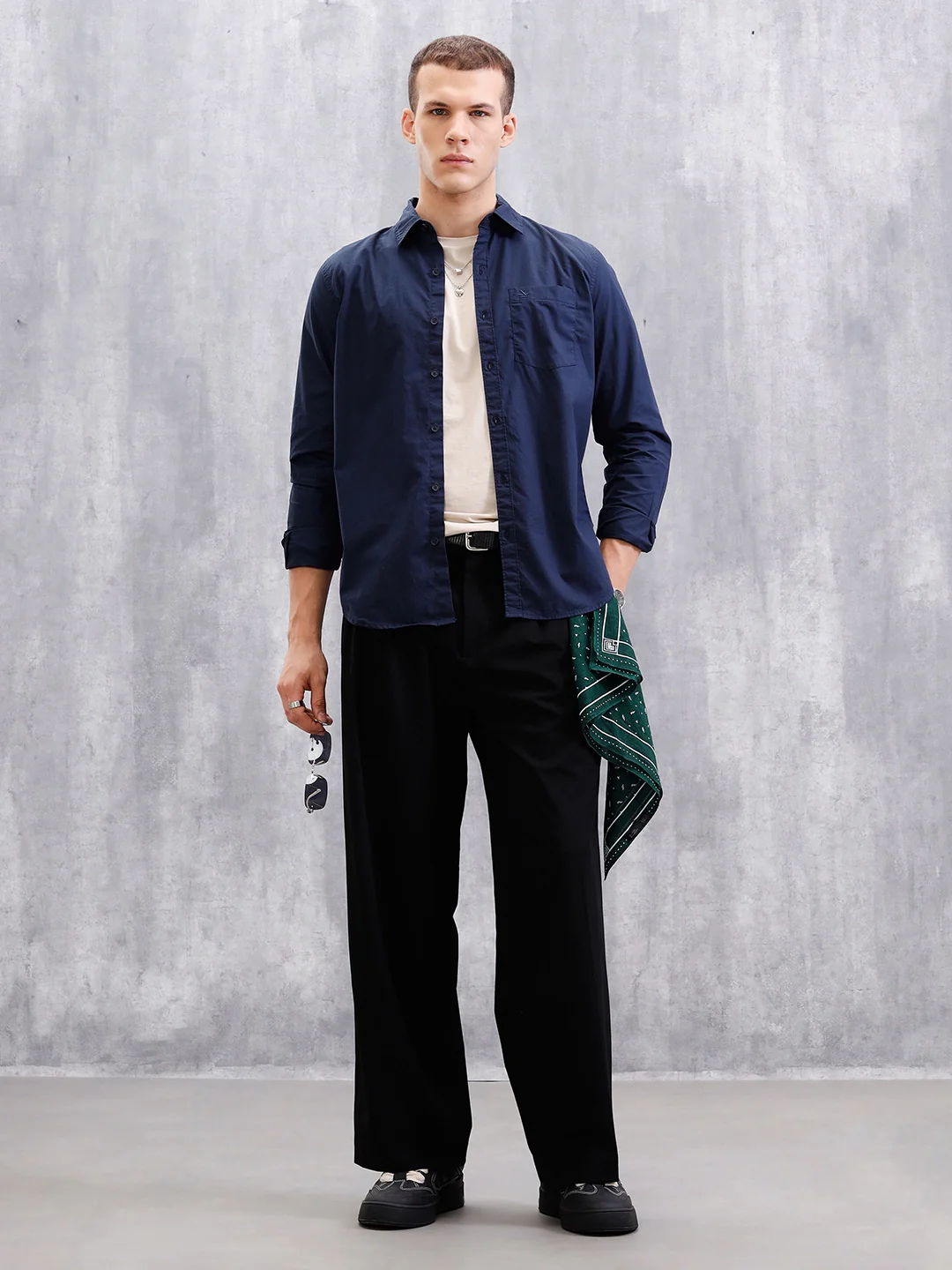 Solid Full Sleeve Regular Fit Shirt | Navy Blue - Image 2