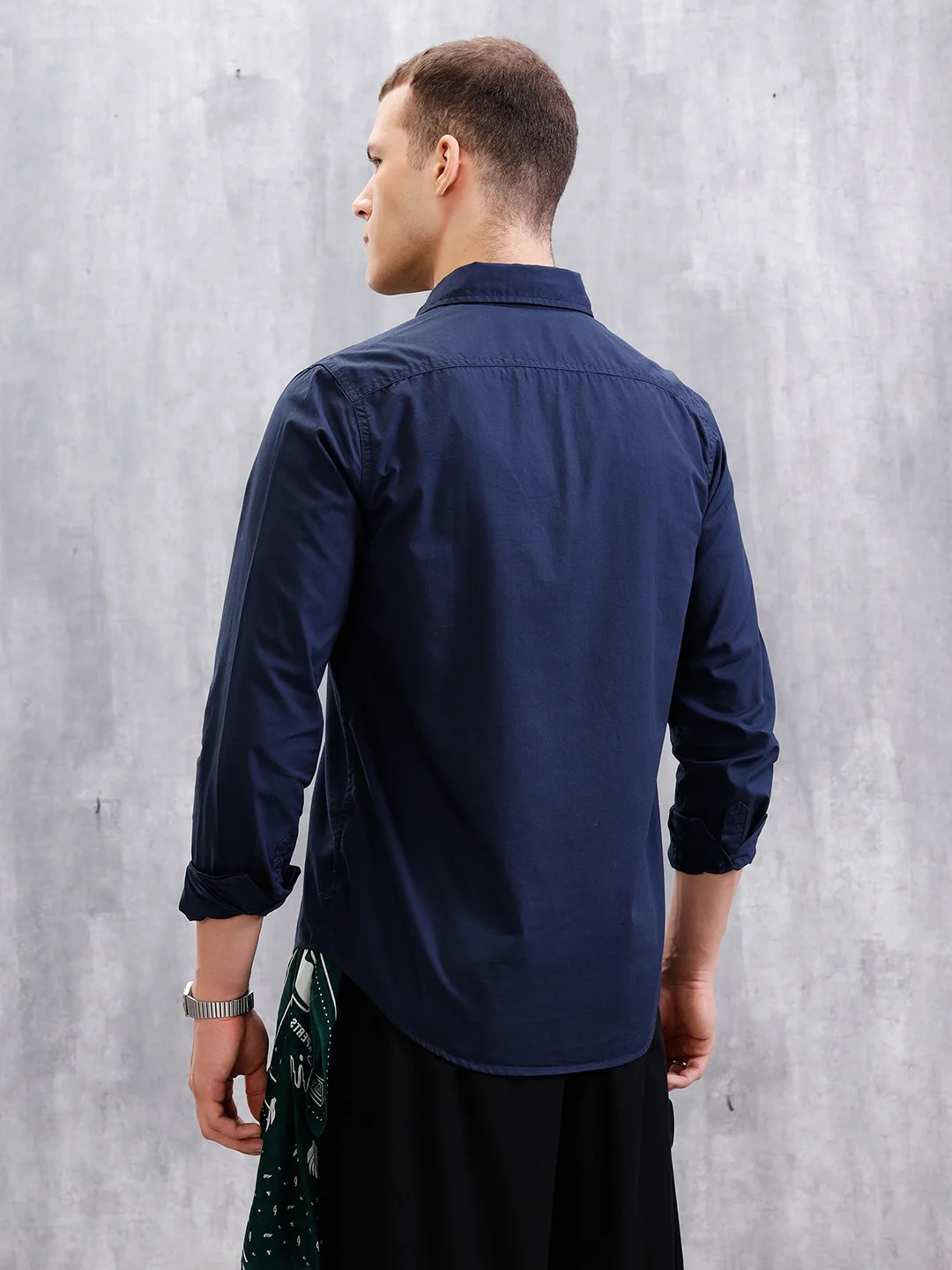 Solid Full Sleeve Regular Fit Shirt | Navy Blue - Image 3