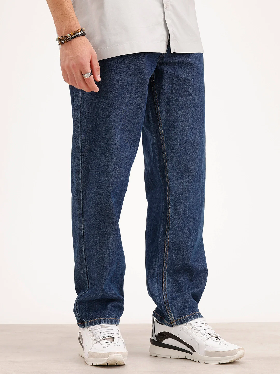 Solid Loose Fit Denim Jeans | Blue - Image 4