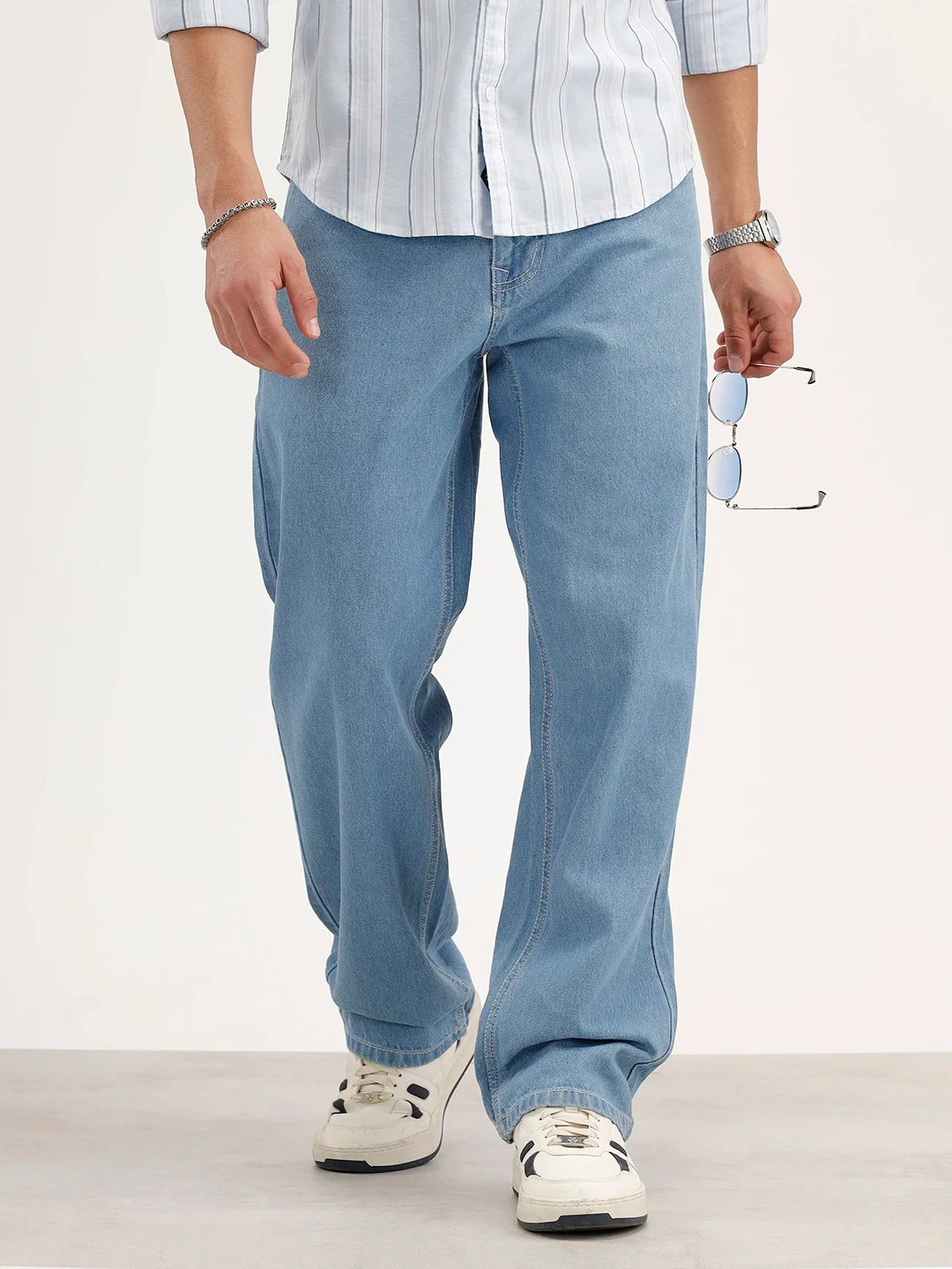 Solid Loose Fit Denim Jeans | Light Blue