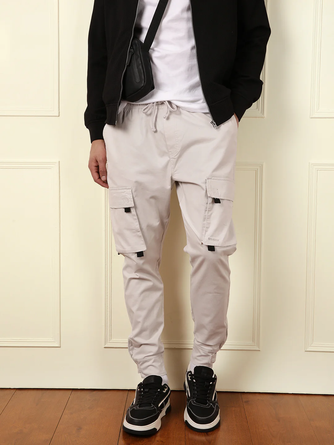 Solid Off White Cargo Jogger