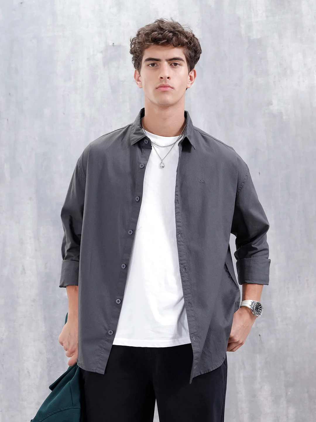 Solid Oversized Casual Shirt | Grey