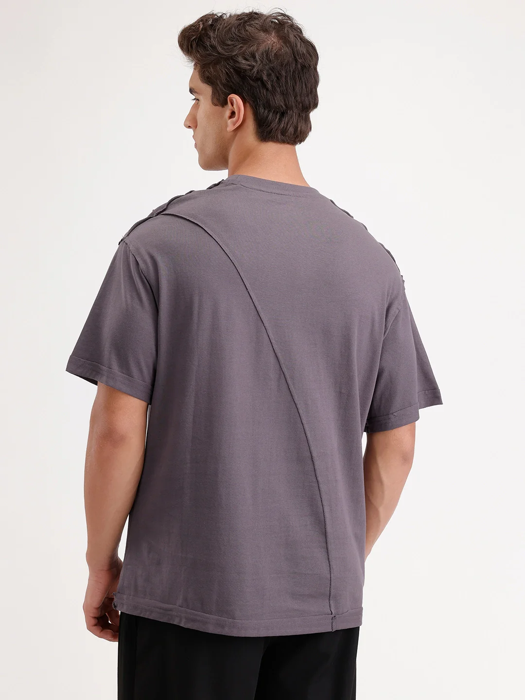 Solid Oversized Cut & Sew T-Shirt | Dark Grey - Image 3