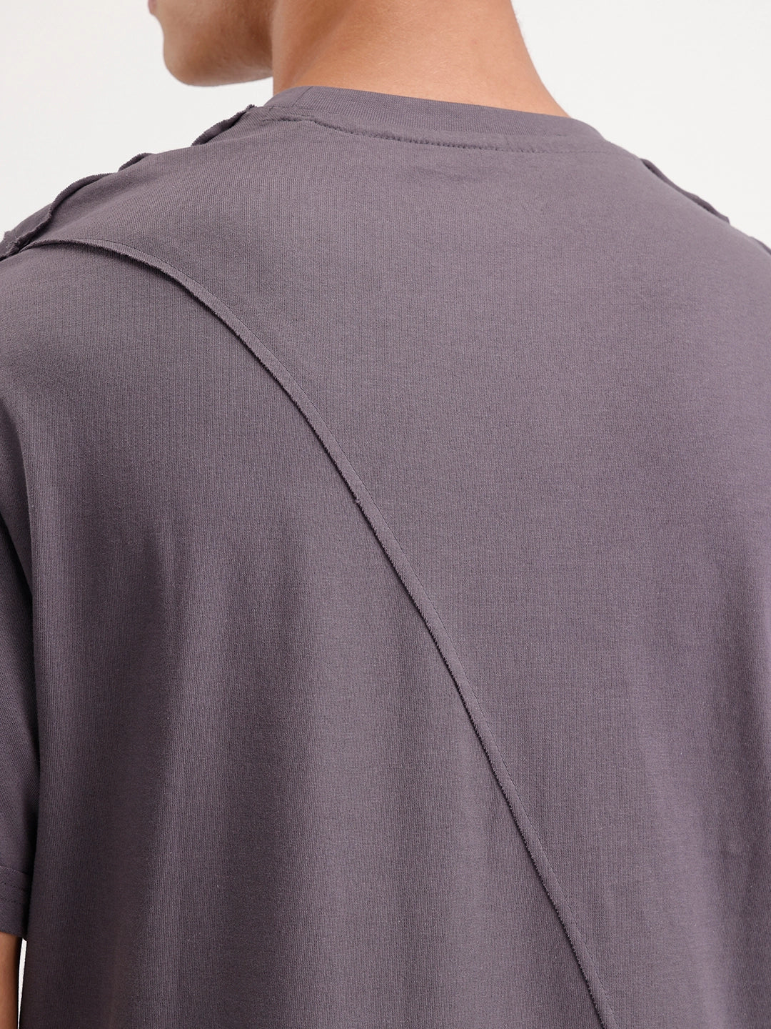 Solid Oversized Cut & Sew T-Shirt | Dark Grey - Image 5