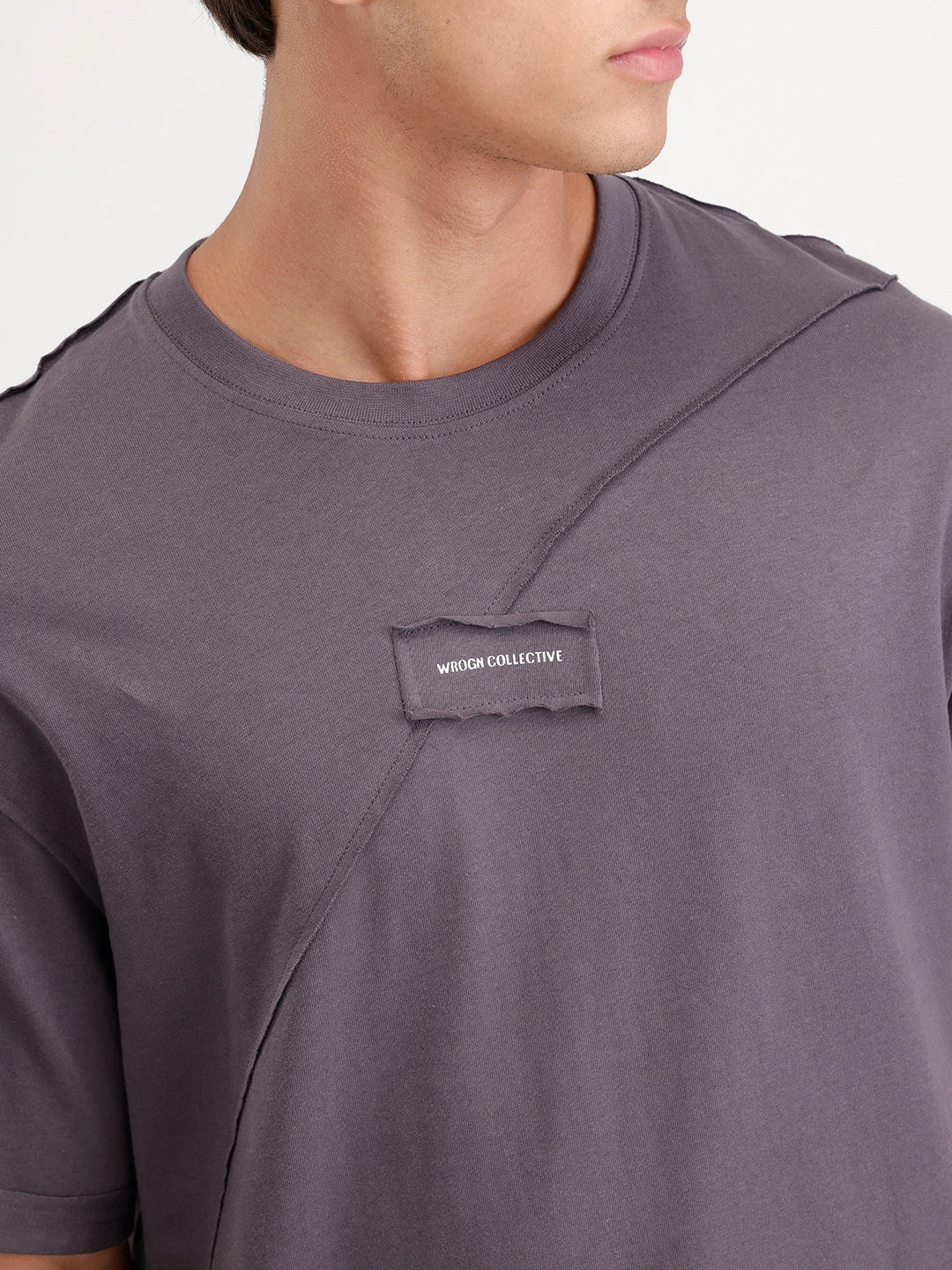 Solid Oversized Cut & Sew T-Shirt | Dark Grey - Image 6