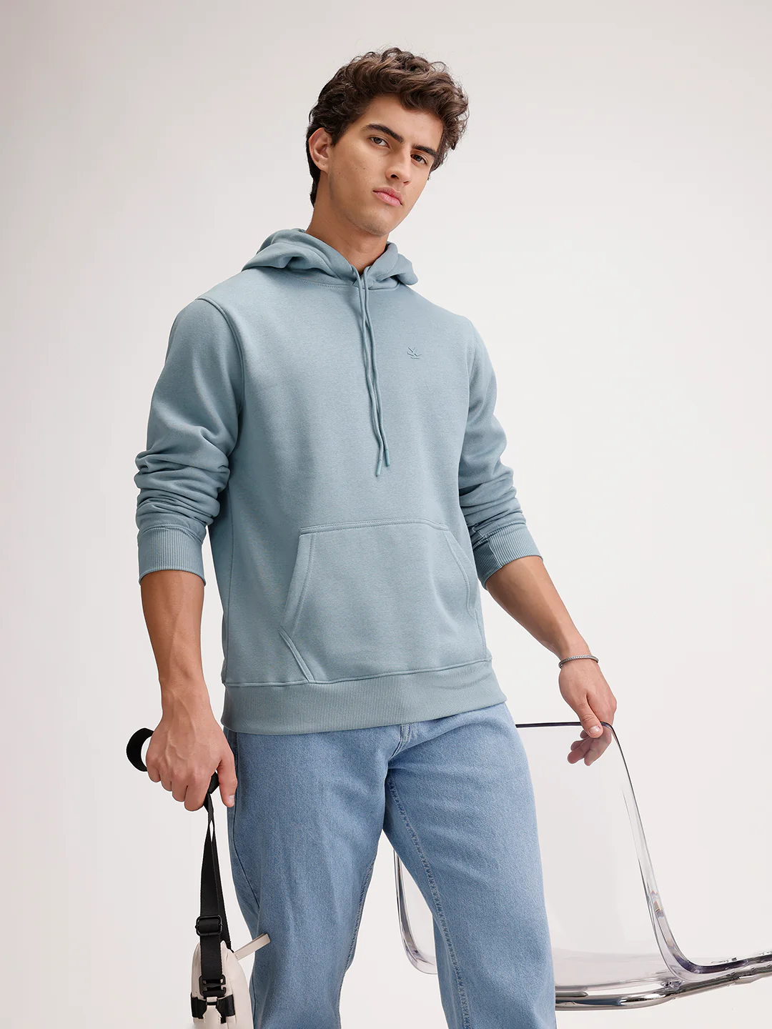 Solid Regular Fit Hoodie  | Light Green