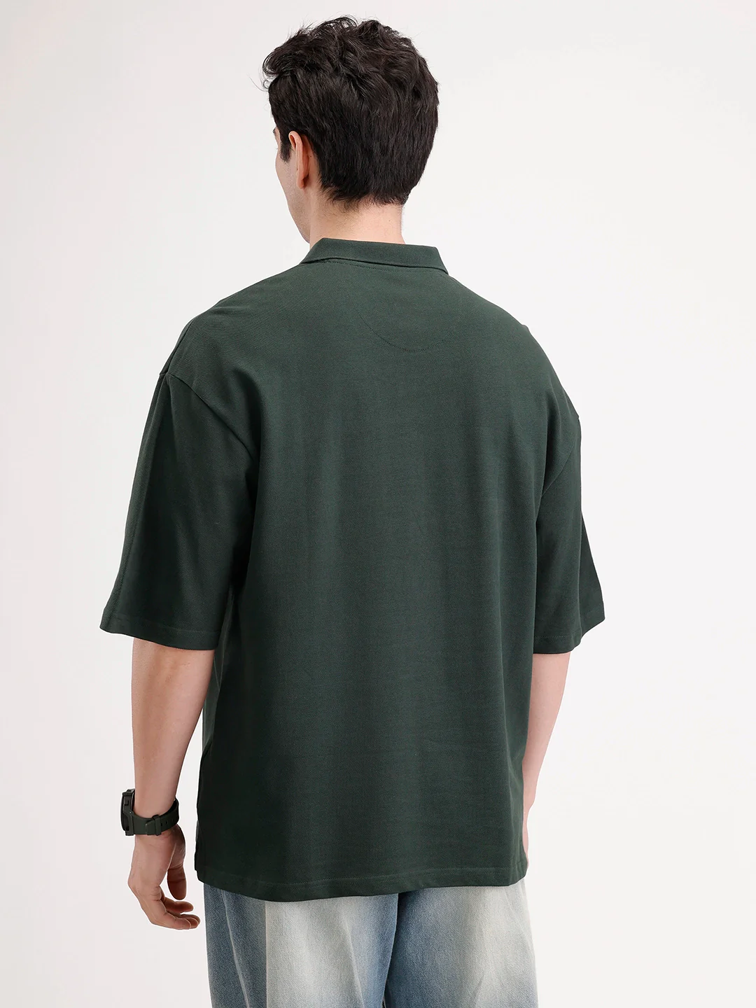 Solid Oversized Polo T-Shirt | Dark Green - Image 3