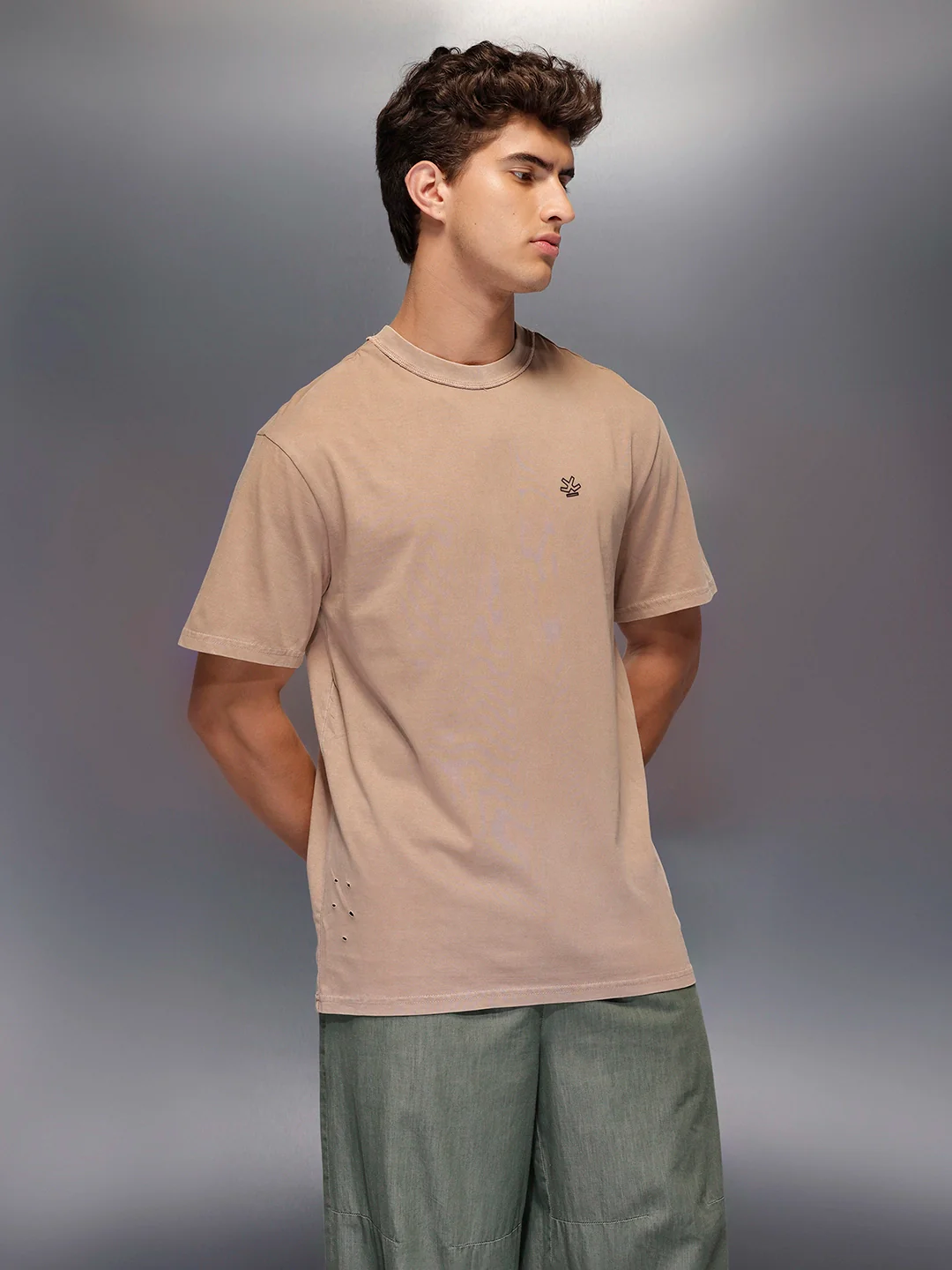 Solid Oversized T-Shirt | Beige - Image 4