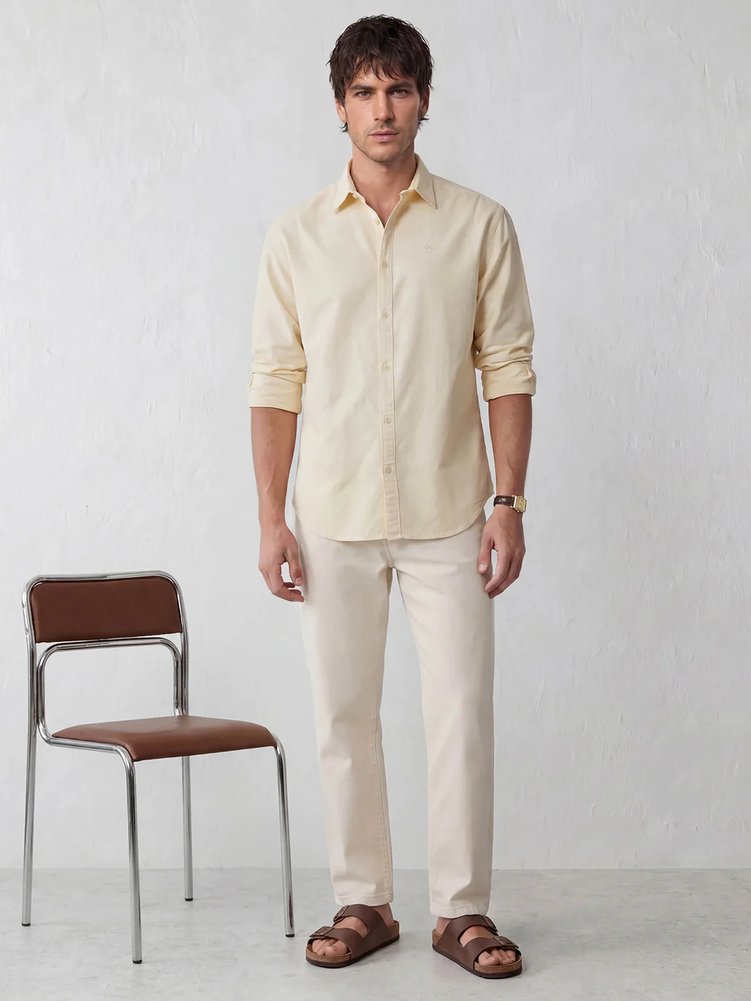 Solid Oversized Textured Shirt | Beige - Image 2