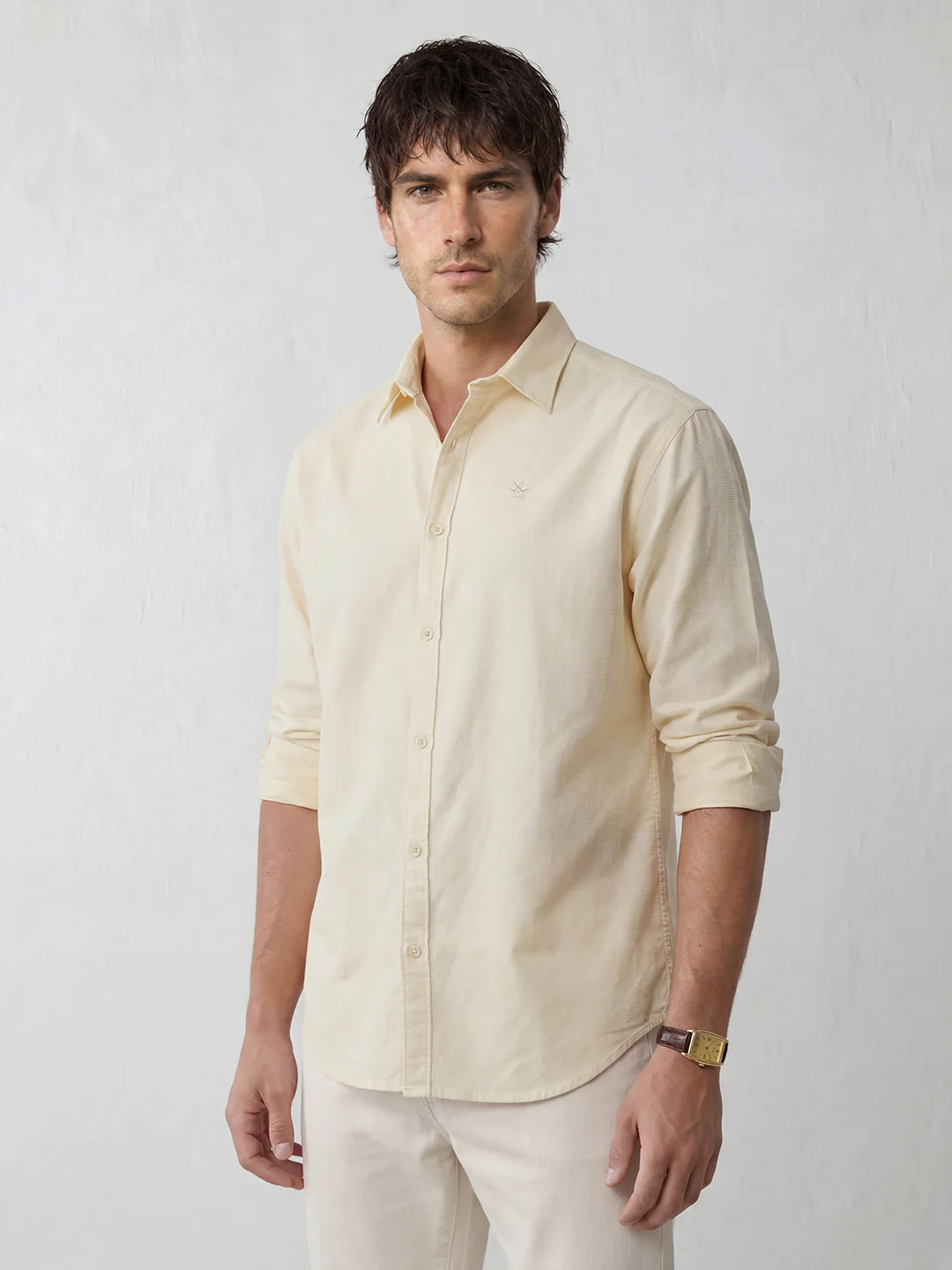 Solid Oversized Textured Shirt | Beige - Image 4