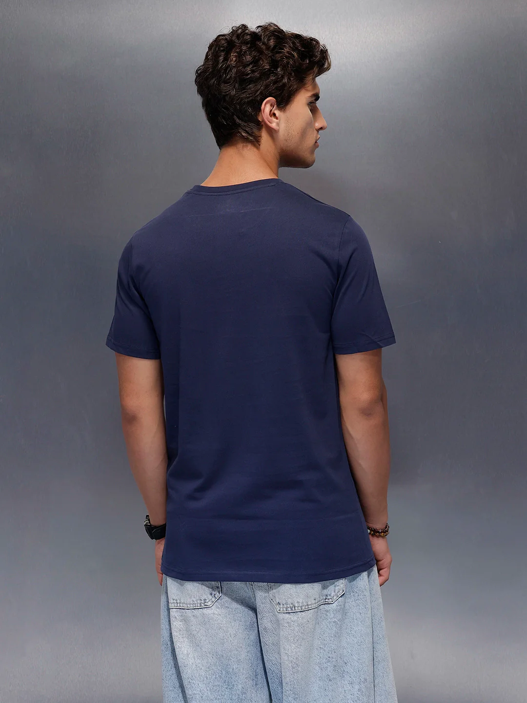 Solid Placement Printed T-Shirt | Navy Blue - Image 3