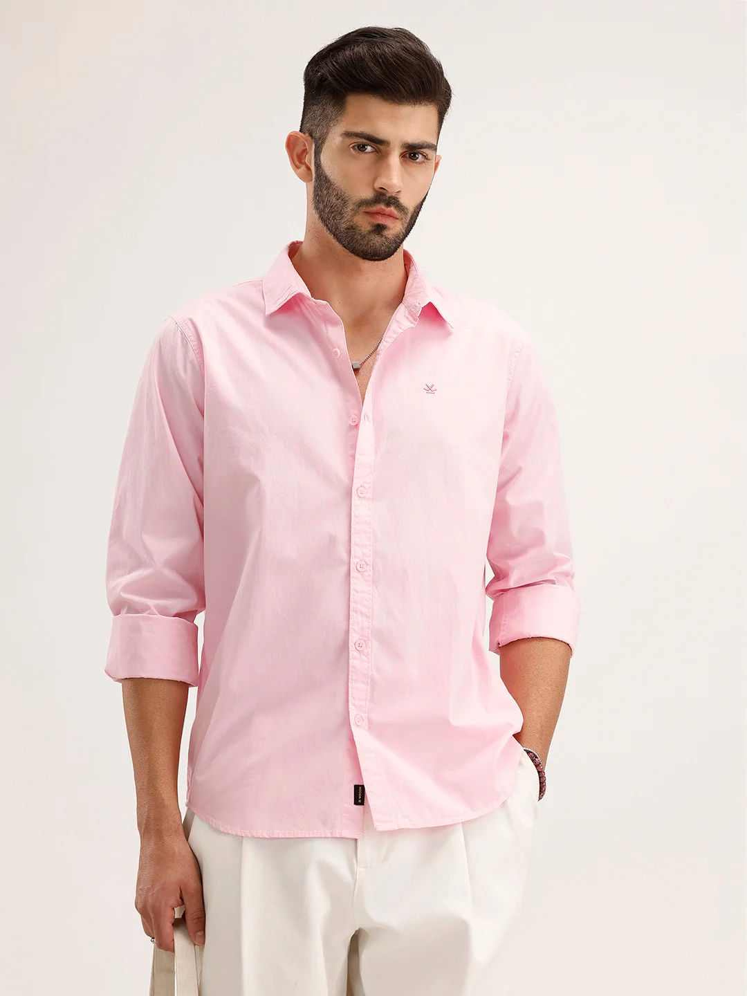 Solid Regular Fit Full Sleeve Shirt | Pink