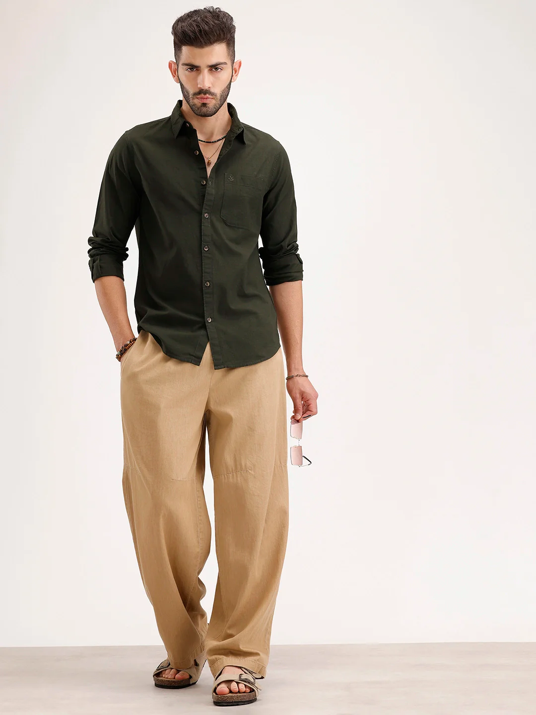 Solid Regular Fit Full Sleeves Shirt | Olive - Image 2