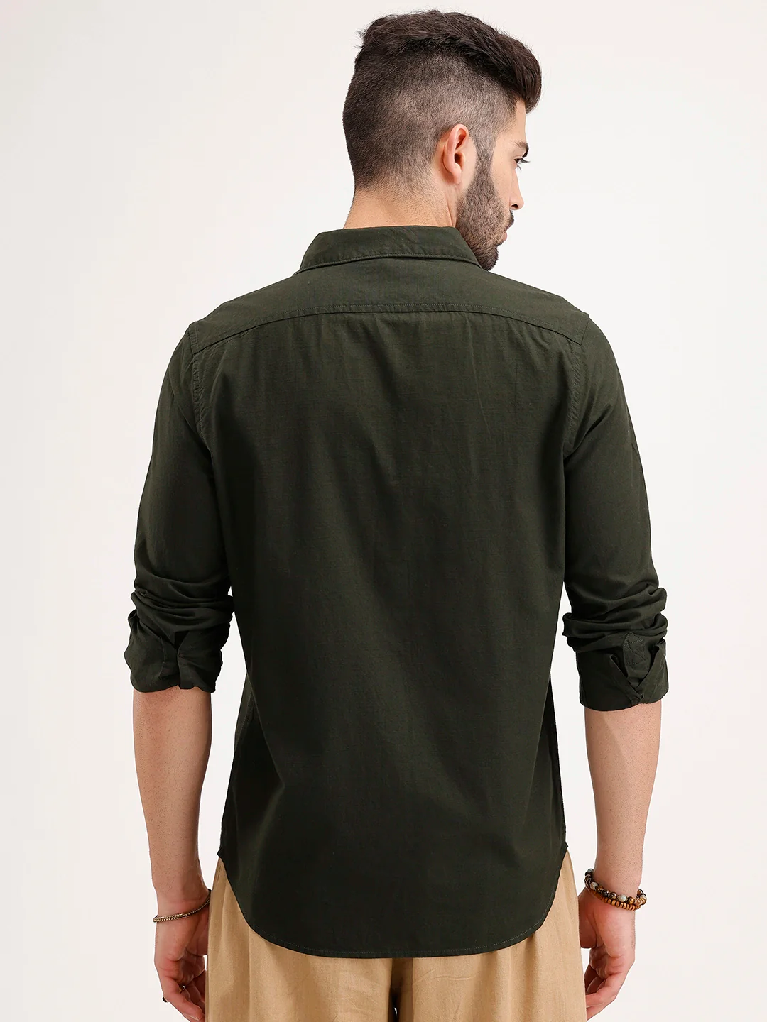 Solid Regular Fit Full Sleeves Shirt | Olive - Image 3