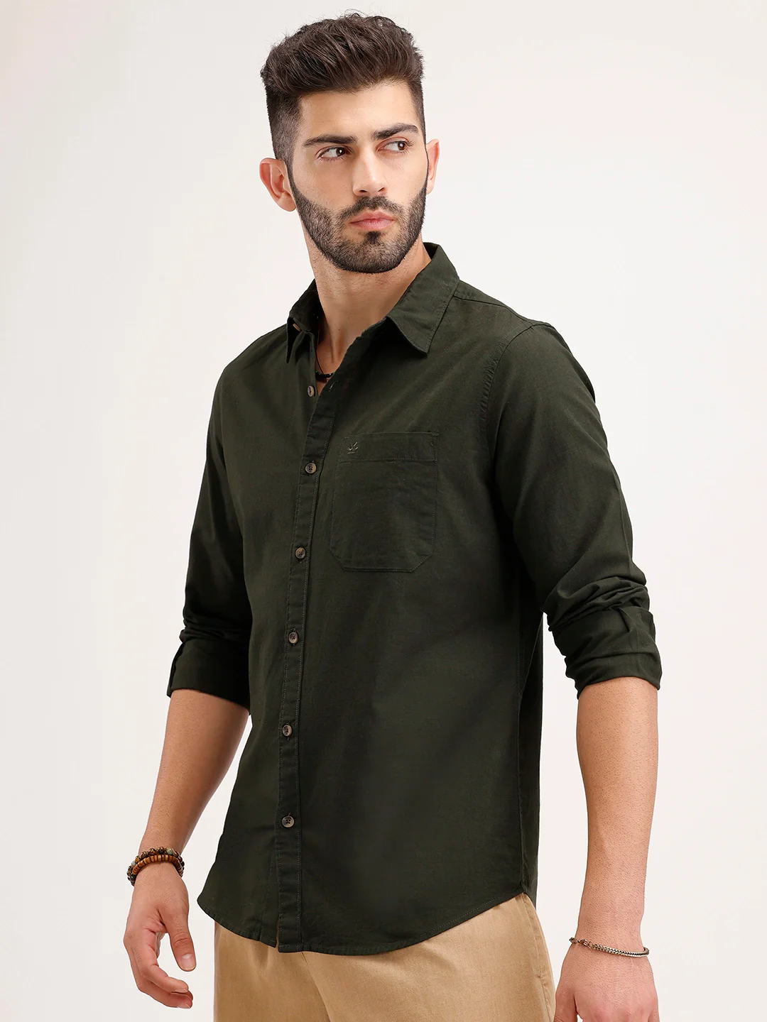 Solid Regular Fit Full Sleeves Shirt | Olive - Image 4