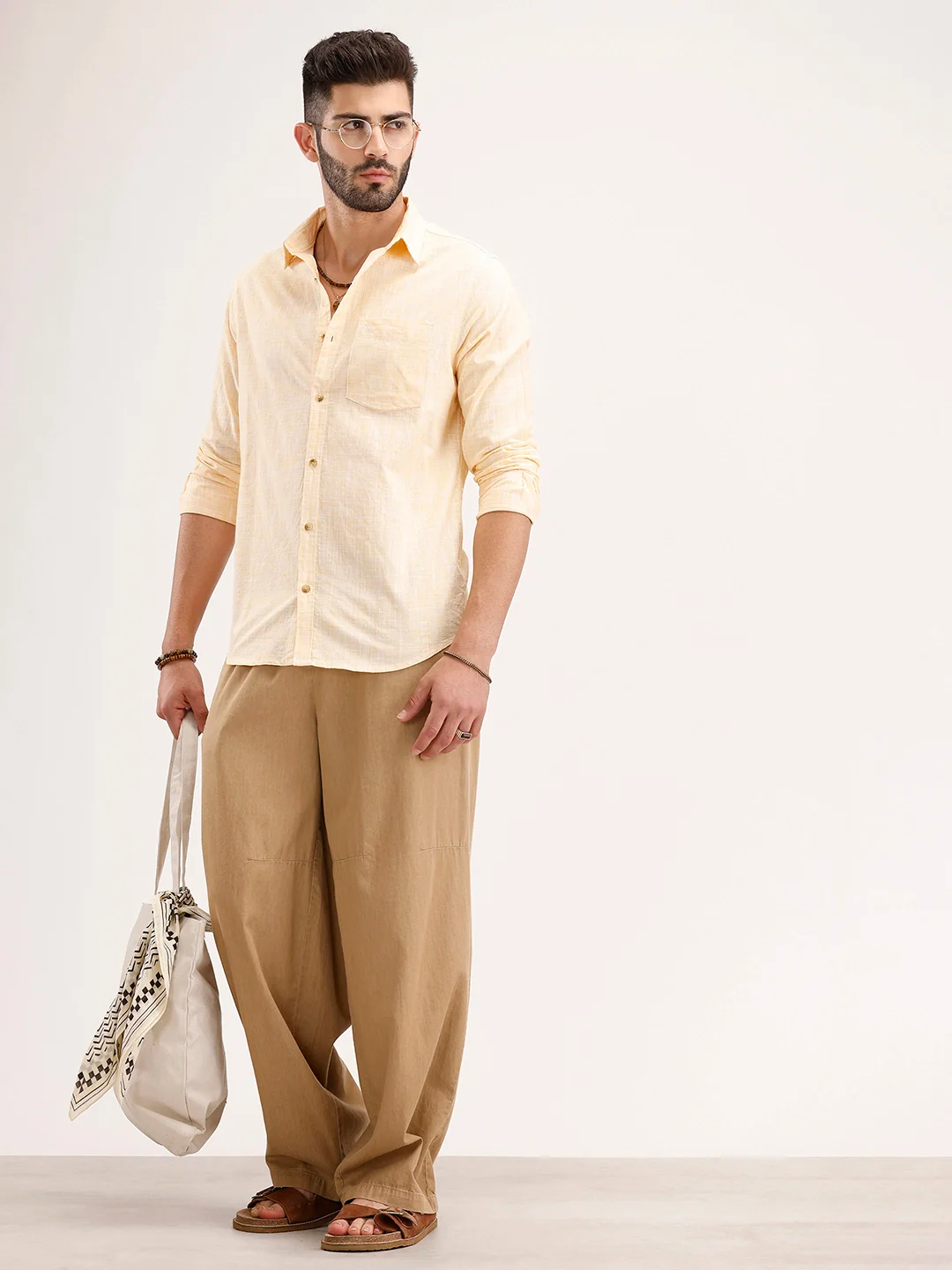 Solid Regular Fit Full Sleeves Shirt | Yellow - Image 2