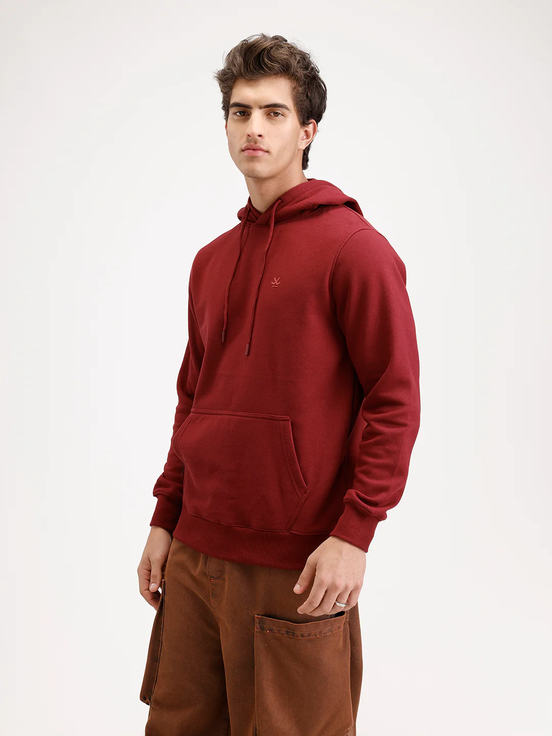 Solid Regular Fit Hoodie | Maroon - Image 3