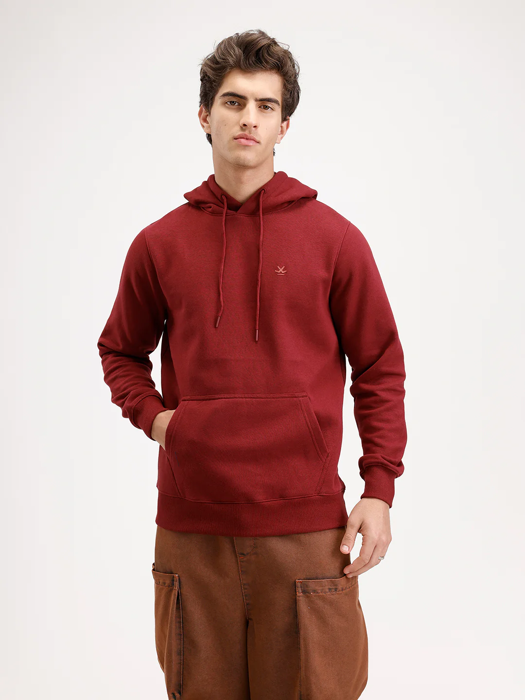 Solid Regular Fit Hoodie | Maroon - Image 5