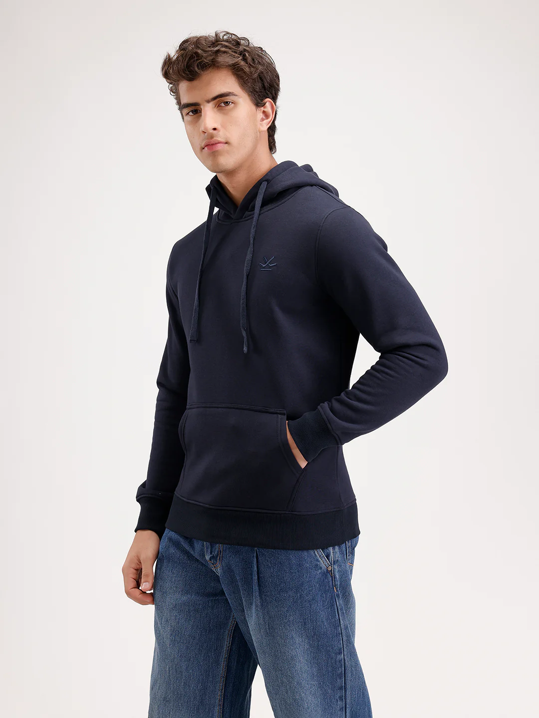 Solid Regular Fit Hoodie | Navy Blue - Image 4