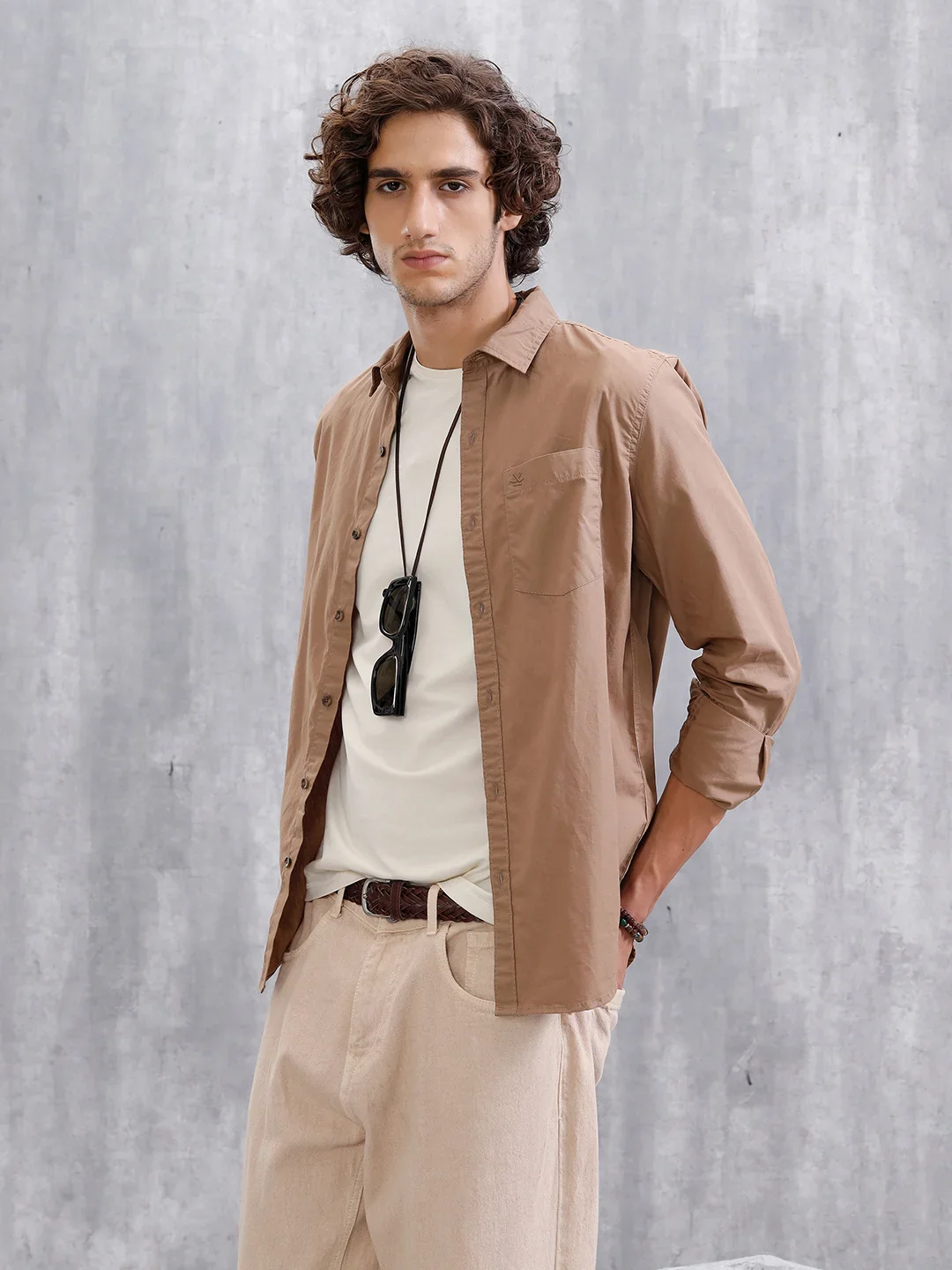 Solid Regular Fit Shirt | Khaki - Image 4
