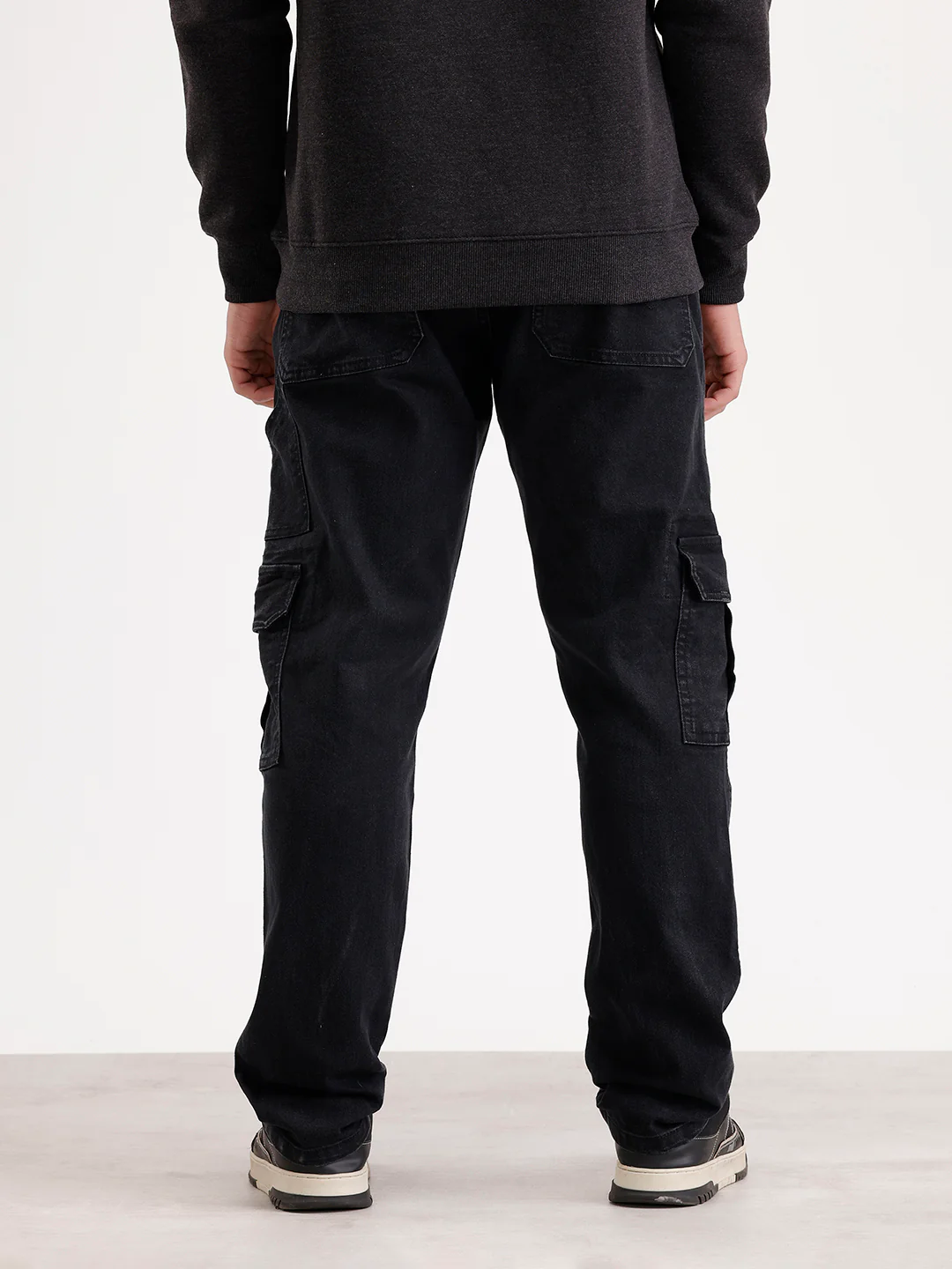Solid Relaxed Fit Denim Cargo | Black - Image 3