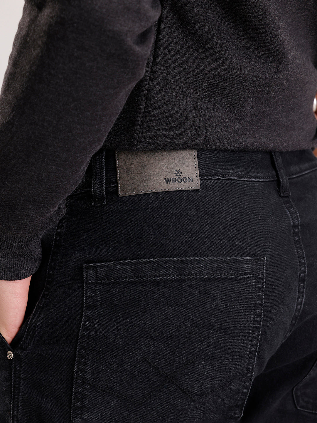 Solid Relaxed Fit Denim Cargo | Black - Image 6