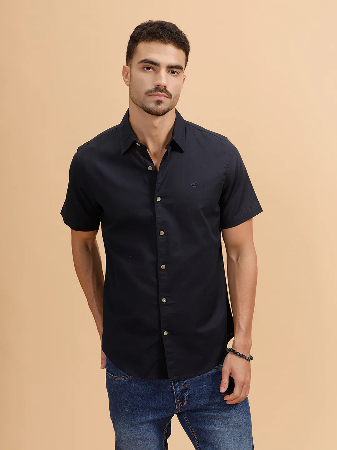 Solid Short Sleeve Regular Fit Shirt | Navy Blue