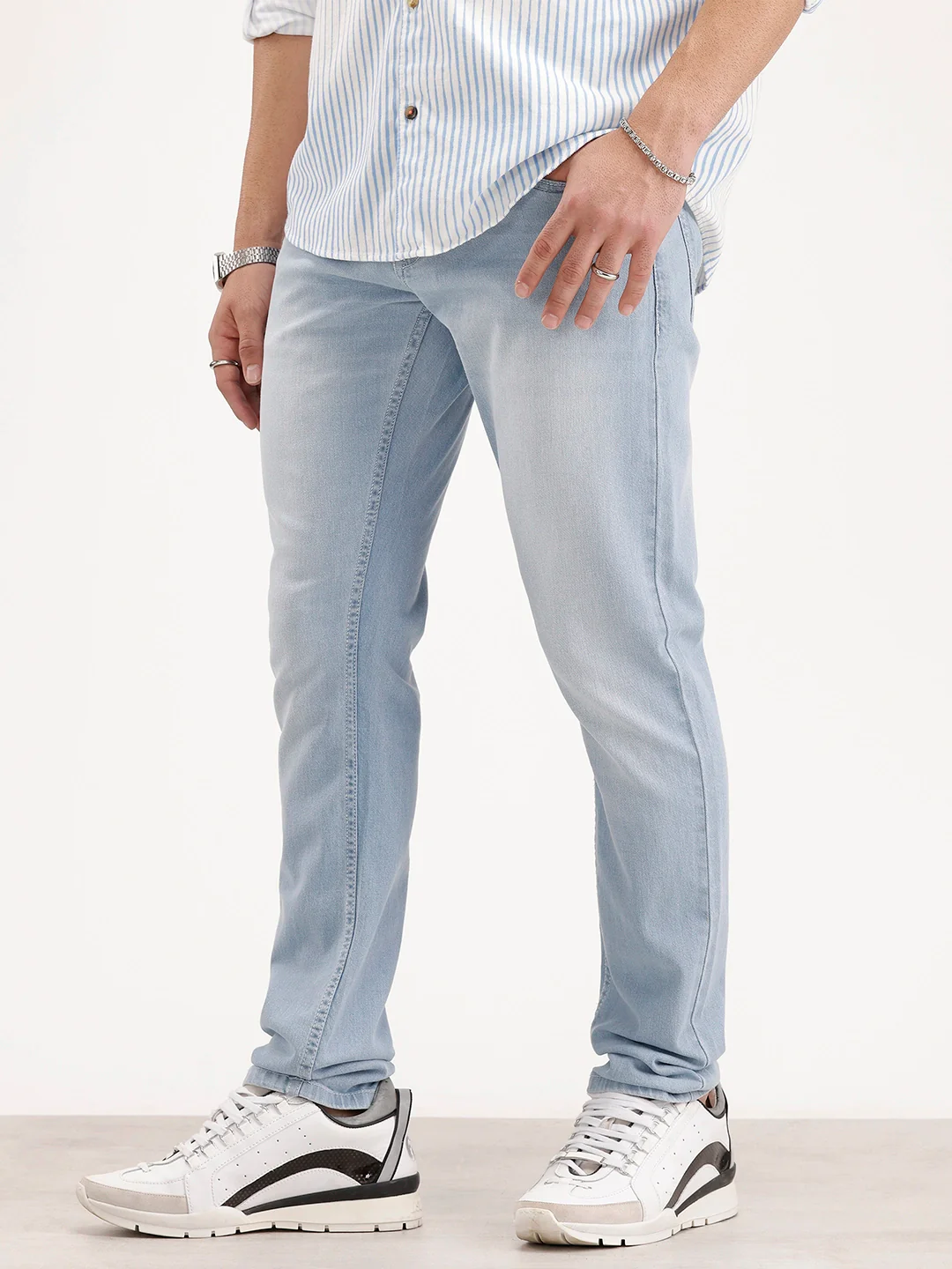 Solid Slim Fit Denim Jeans | Light Blue - Image 4