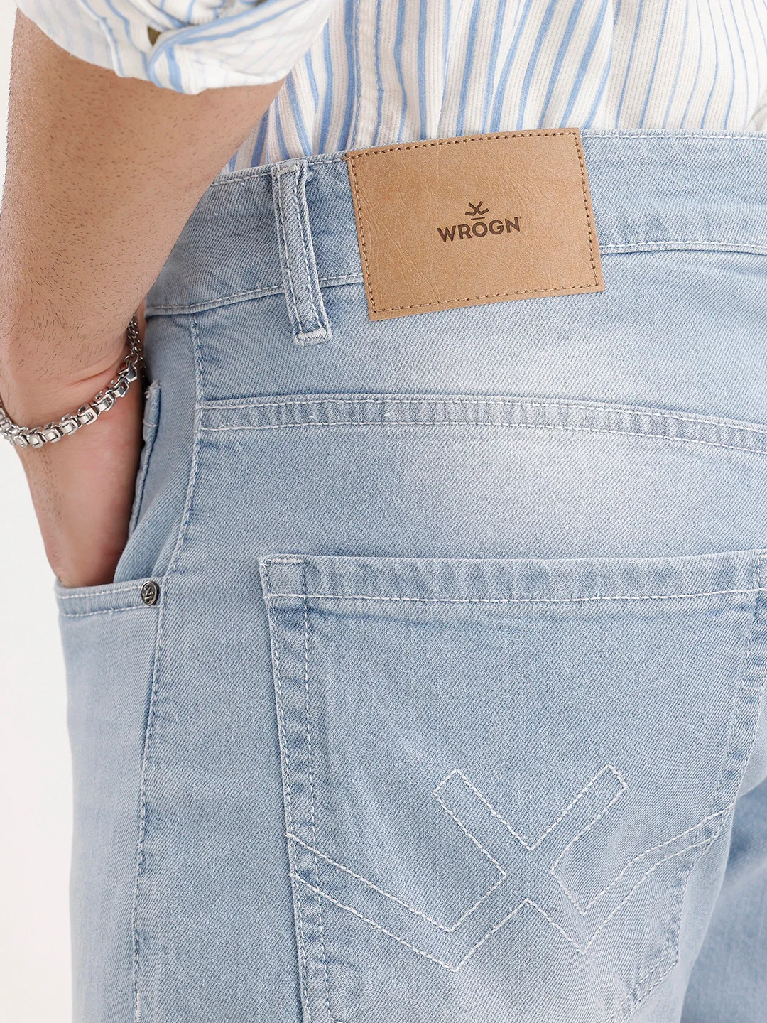 Solid Slim Fit Denim Jeans | Light Blue - Image 6