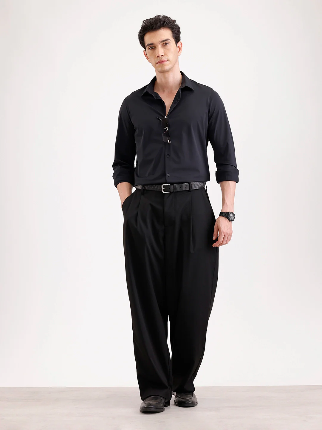 Solid Slim Fit Full Sleeve Shirt | Black - Image 2
