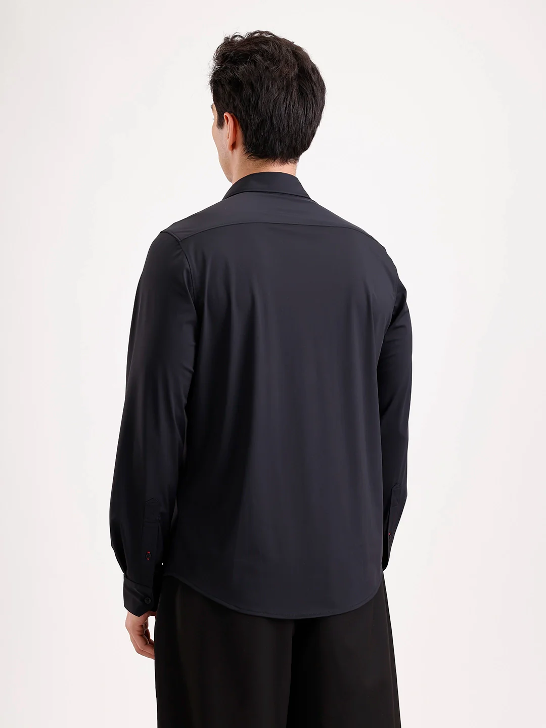 Solid Slim Fit Full Sleeve Shirt | Black - Image 3