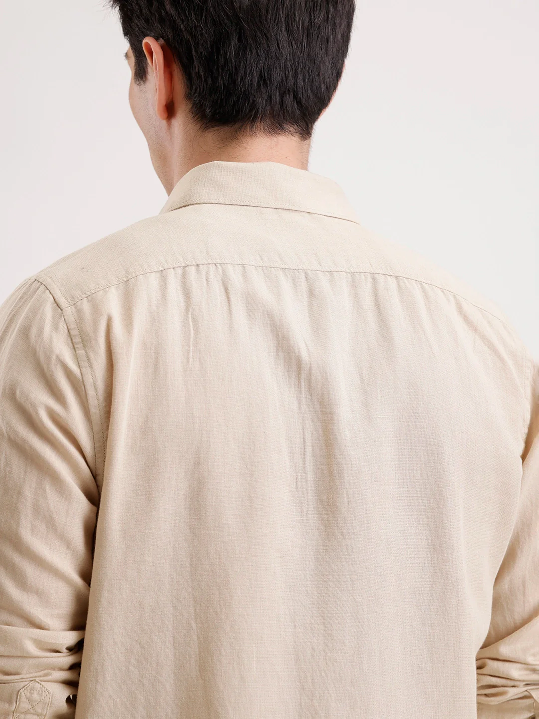 Solid Slim Fit Linen Blend Shirt | Khaki - Image 5