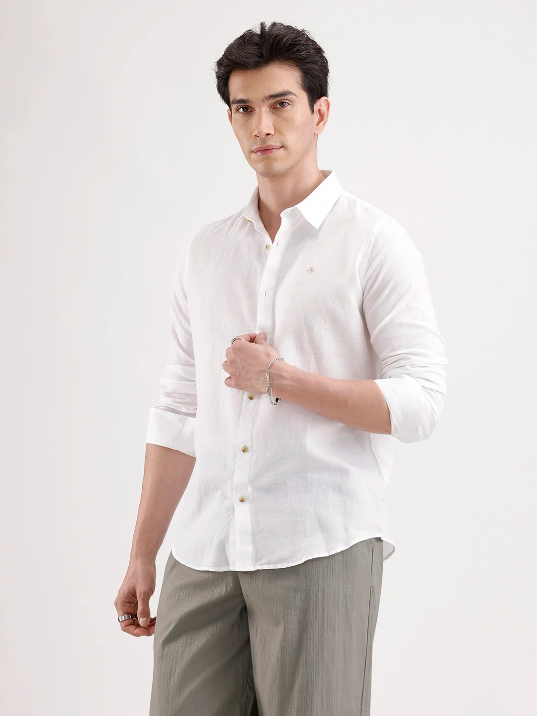 Solid Slim Fit Linen Blend Shirt | White