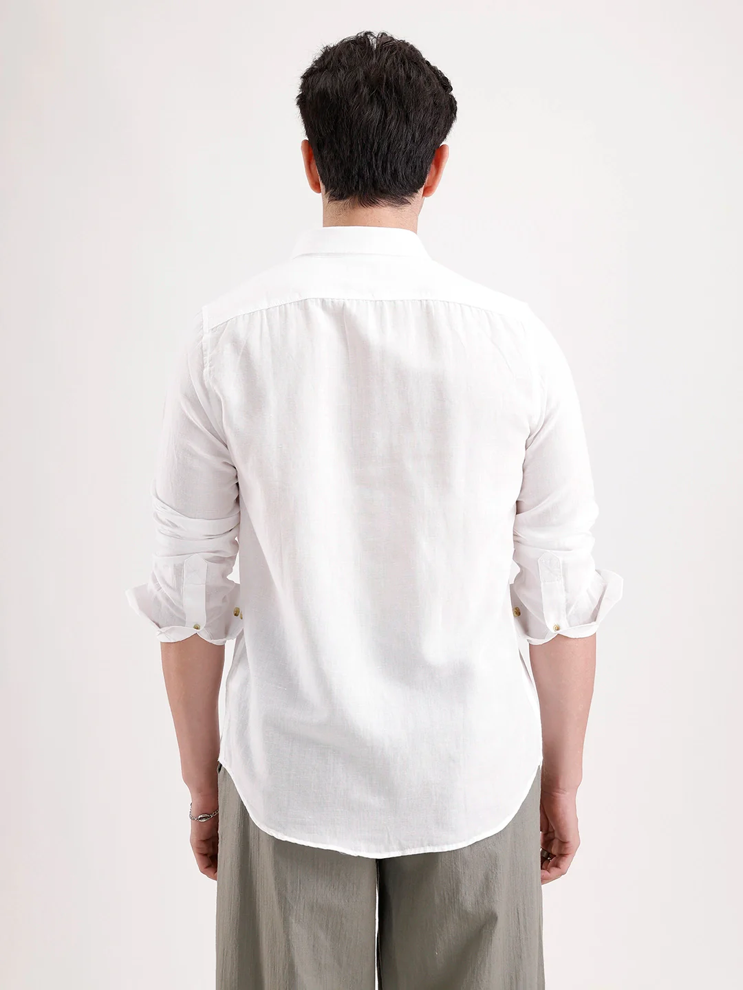 Solid Slim Fit Linen Blend Shirt | White - Image 3