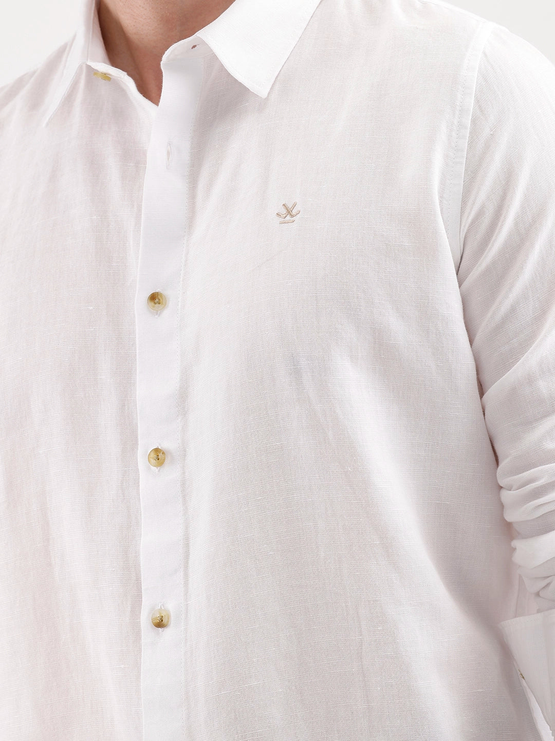 Solid Slim Fit Linen Blend Shirt | White - Image 5