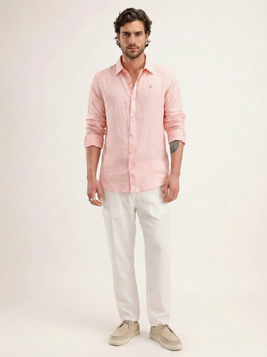 Solid Slim Fit Linen Shirt | Pink - Image 2