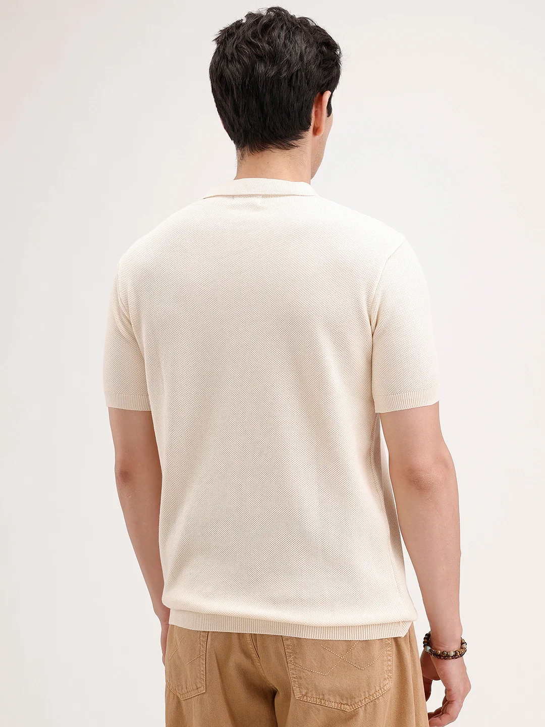 Solid Slim Fit Polo T-Shirt | Beige - Image 3