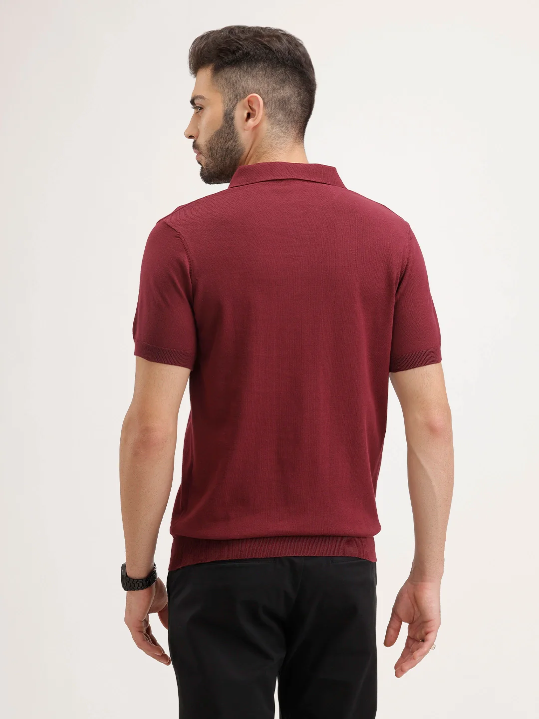 Solid Slim Fit Polo T-Shirt | Maroon - Image 3