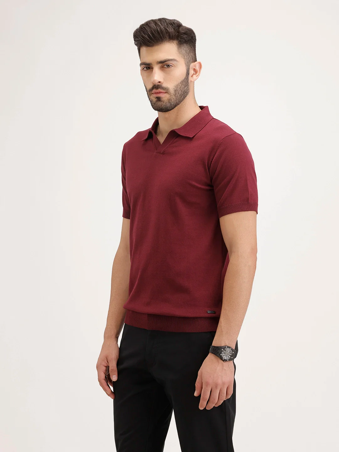 Solid Slim Fit Polo T-Shirt | Maroon - Image 4