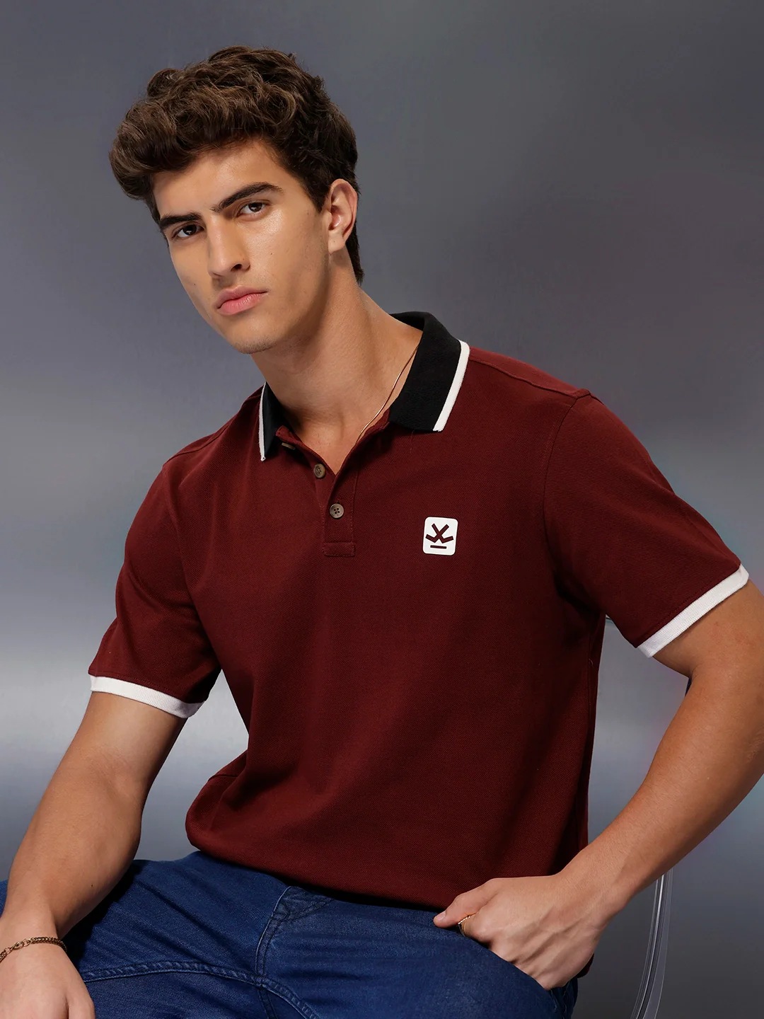 Solid Slim Fit Polo T-Shirt | Maroon