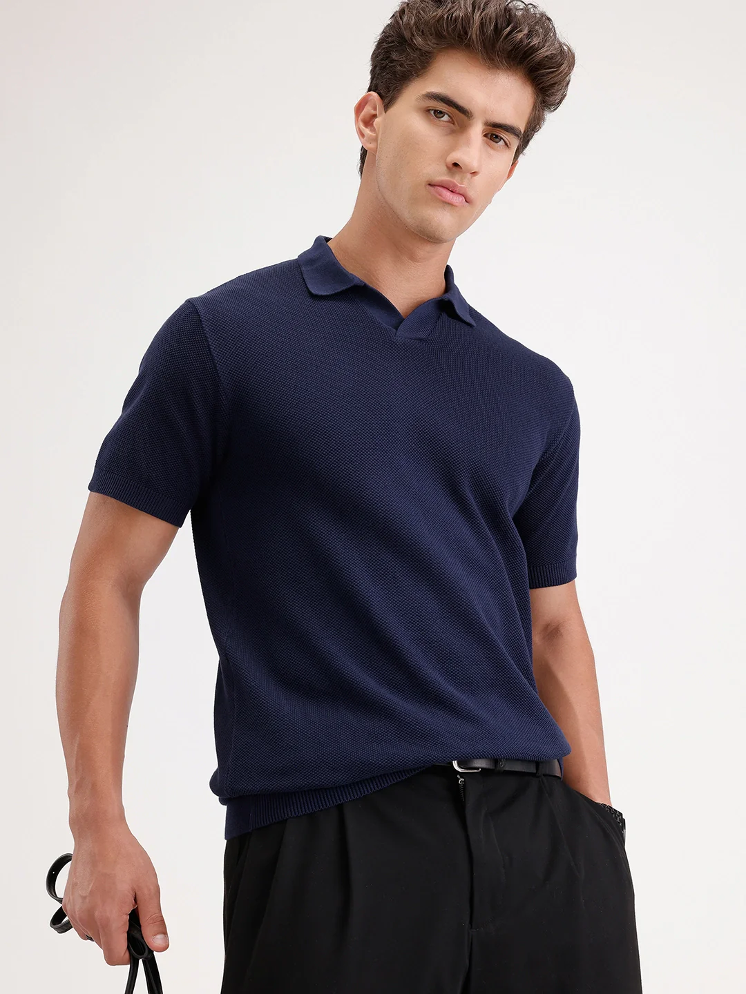 Solid Slim Fit Polo T-Shirt | Navy Blue