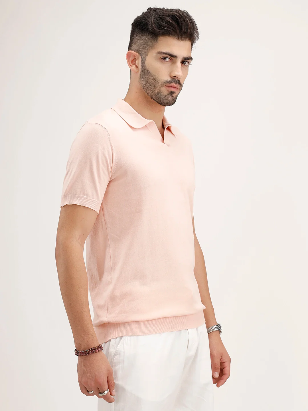 Solid Slim Fit Polo T-Shirt | Peach - Image 4