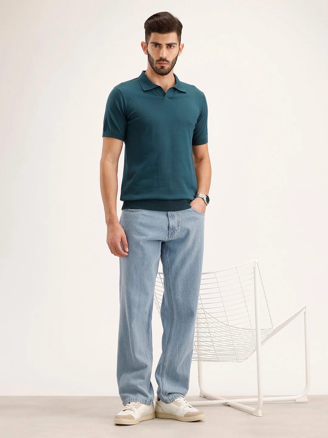 Solid Slim Fit Polo T-Shirt | Teal - Image 2