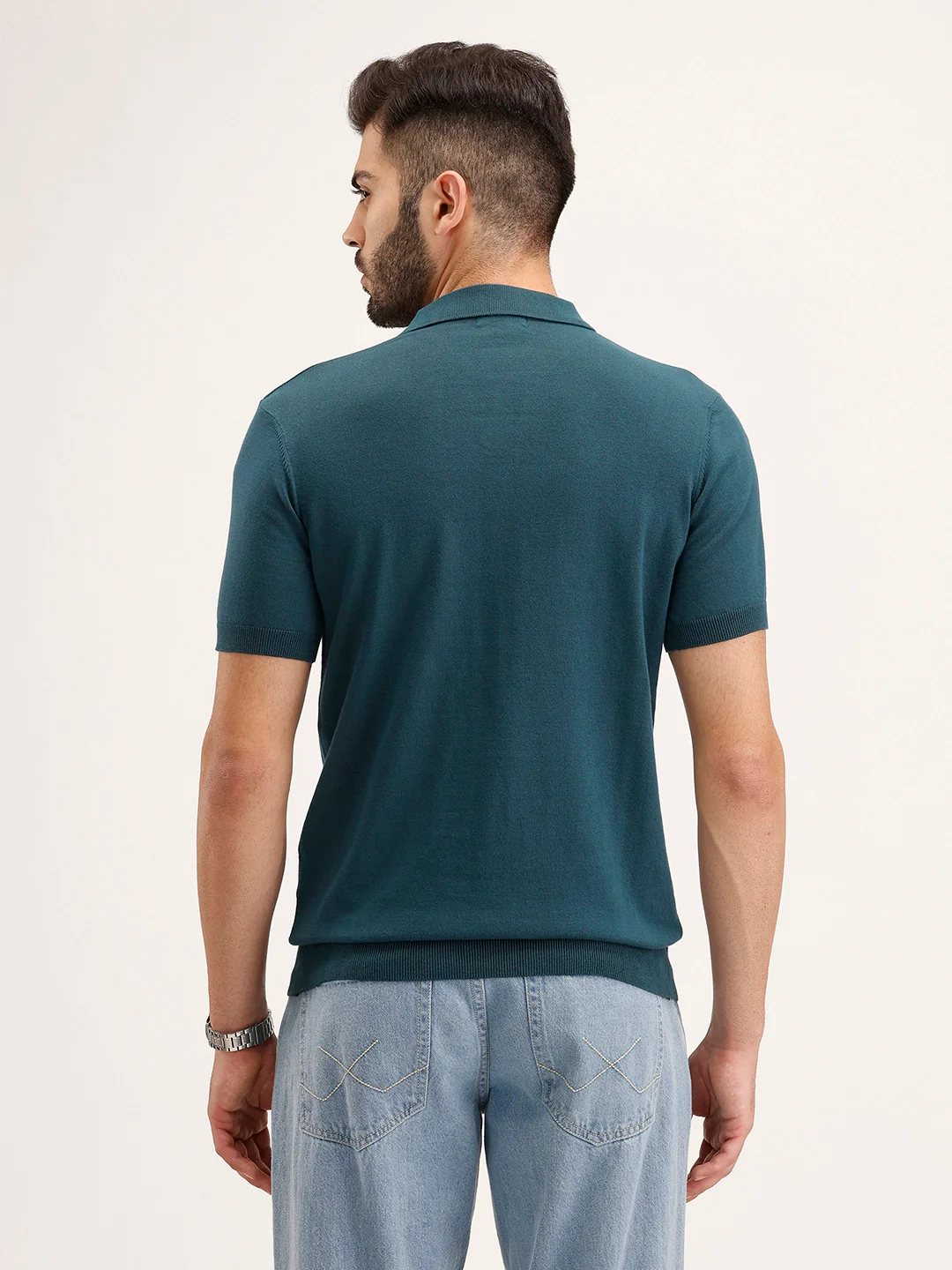 Solid Slim Fit Polo T-Shirt | Teal - Image 3