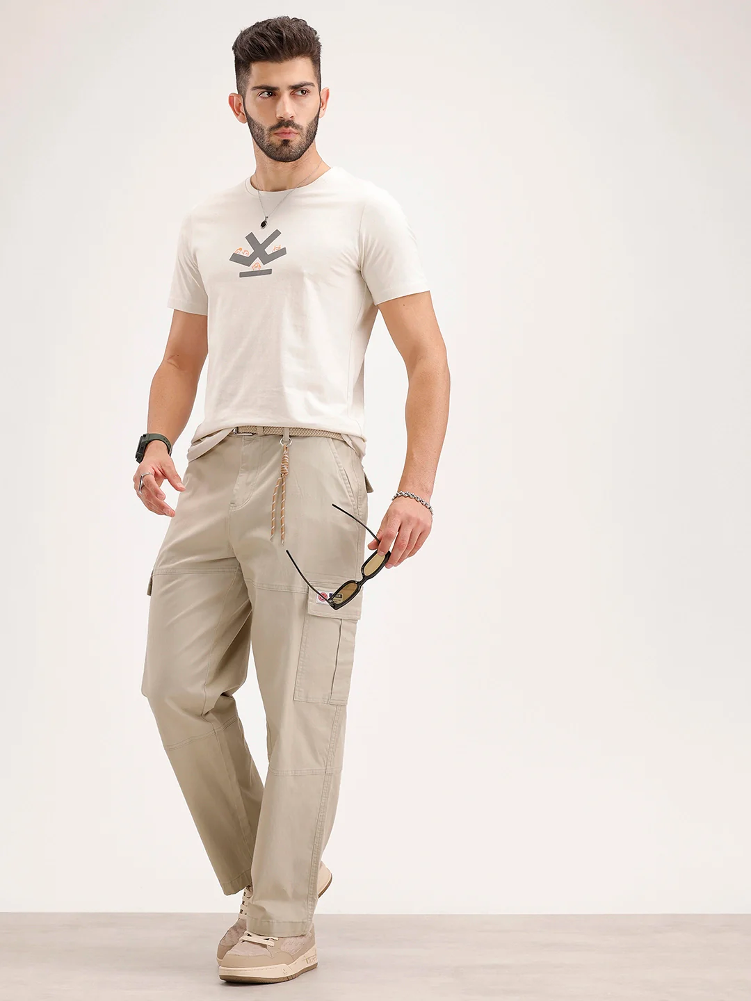 Solid Slim Fit Printed T-Shirt | Beige - Image 2