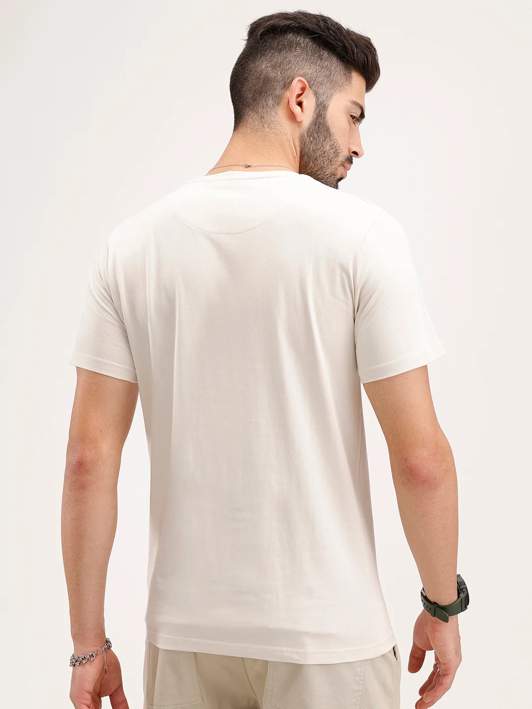 Solid Slim Fit Printed T-Shirt | Beige - Image 3