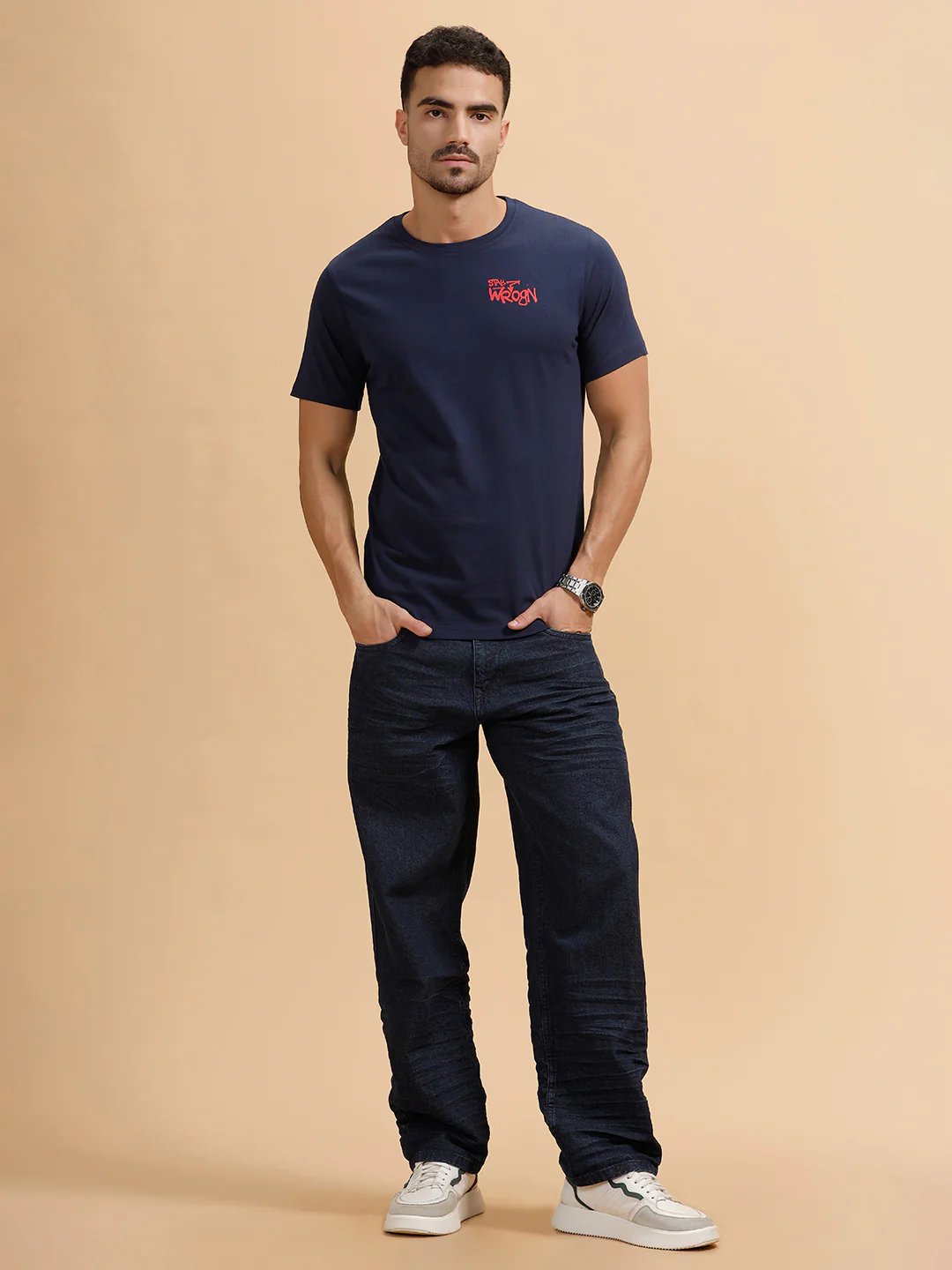 Solid Slim Fit T-Shirt | Navy Blue - Image 2