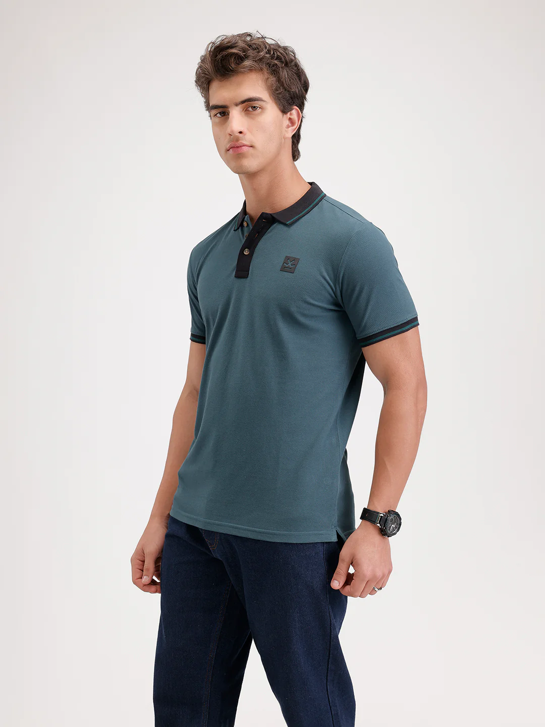 Solid Slim Fit Tipping Collar Polo T-Shirt | Dark Green - Image 4
