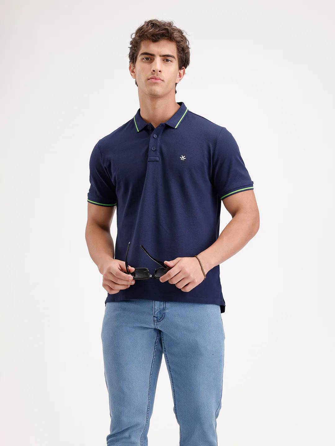 Solid Slim Fit Tipping Collar Polo T-Shirt | Navy Blue