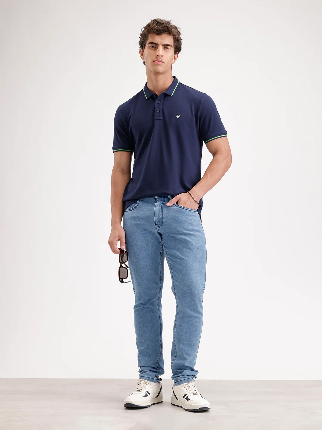 Solid Slim Fit Tipping Collar Polo T-Shirt | Navy Blue - Image 2